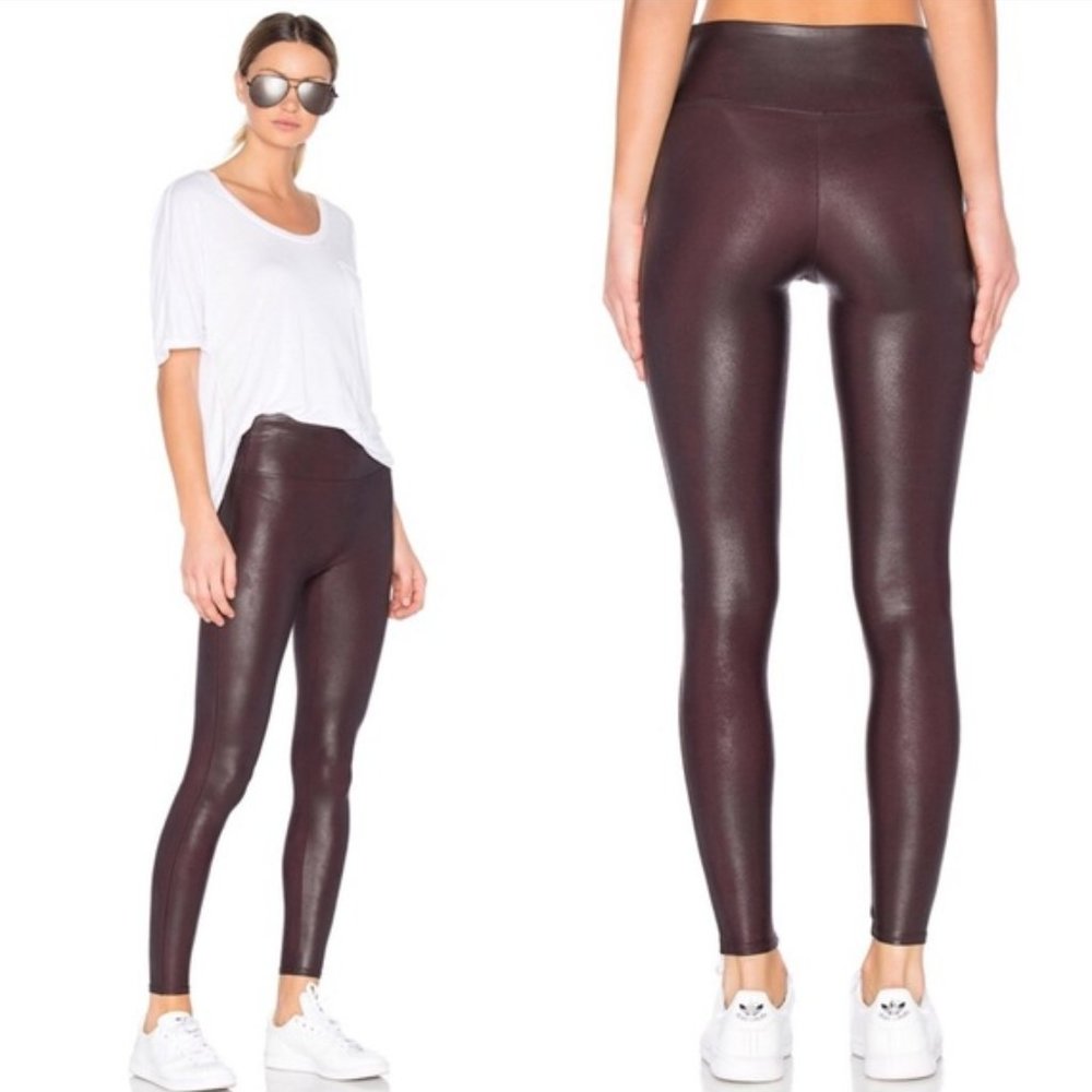 Spanx Brown Burgundy Faux Leather Leggings L